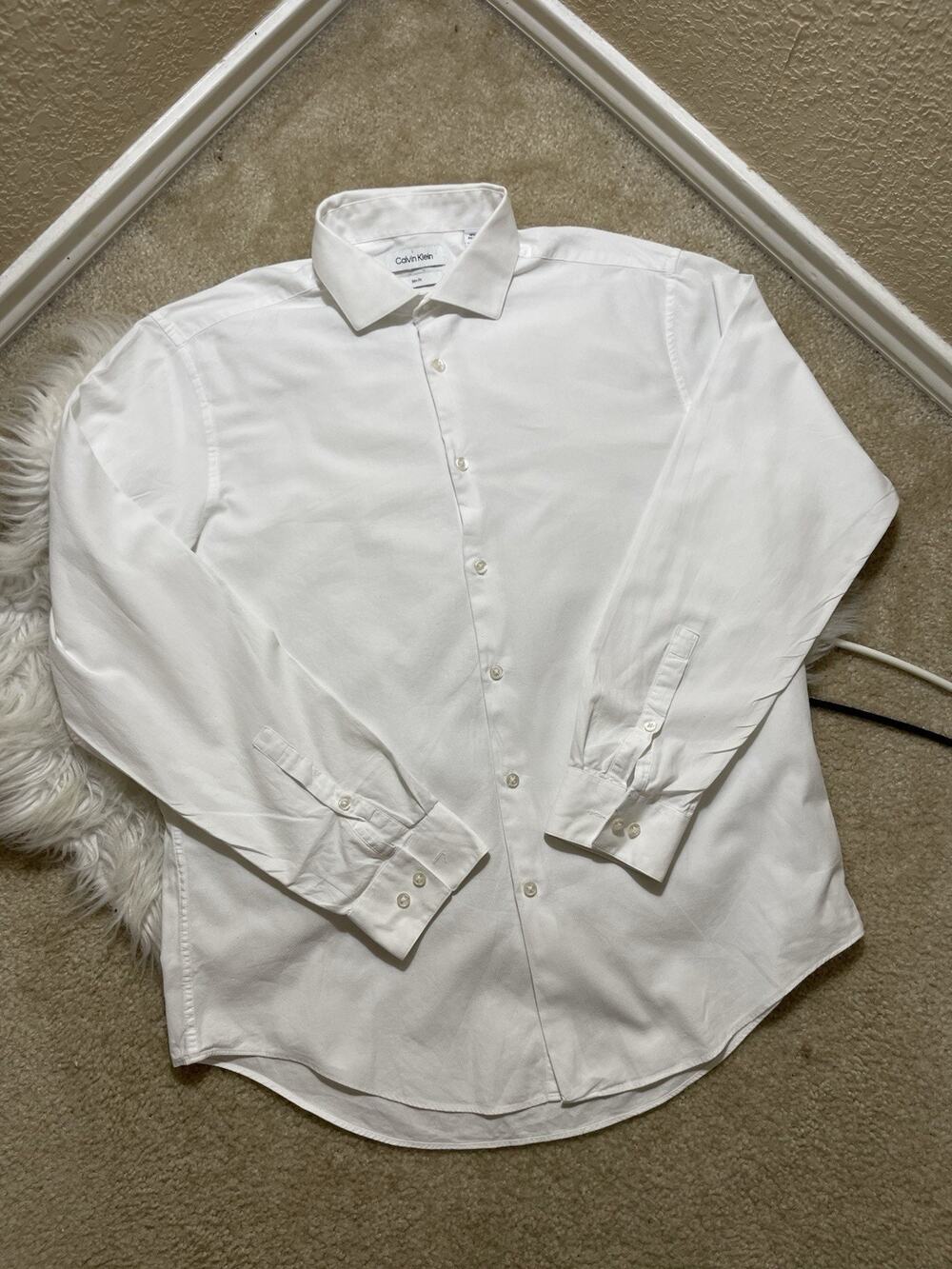 Calvin Klein + Slim Fit Stretch Wrinkle Free Dress Shirt White L 16.5 Button Up